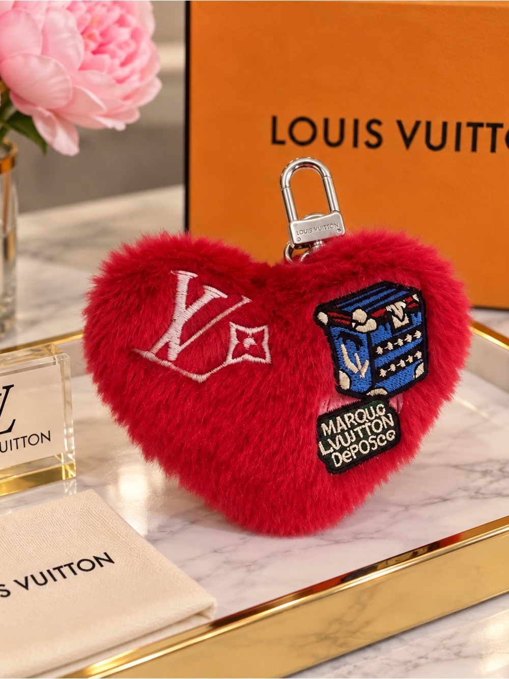 Red Heart Fur Bag Charm Key Holder